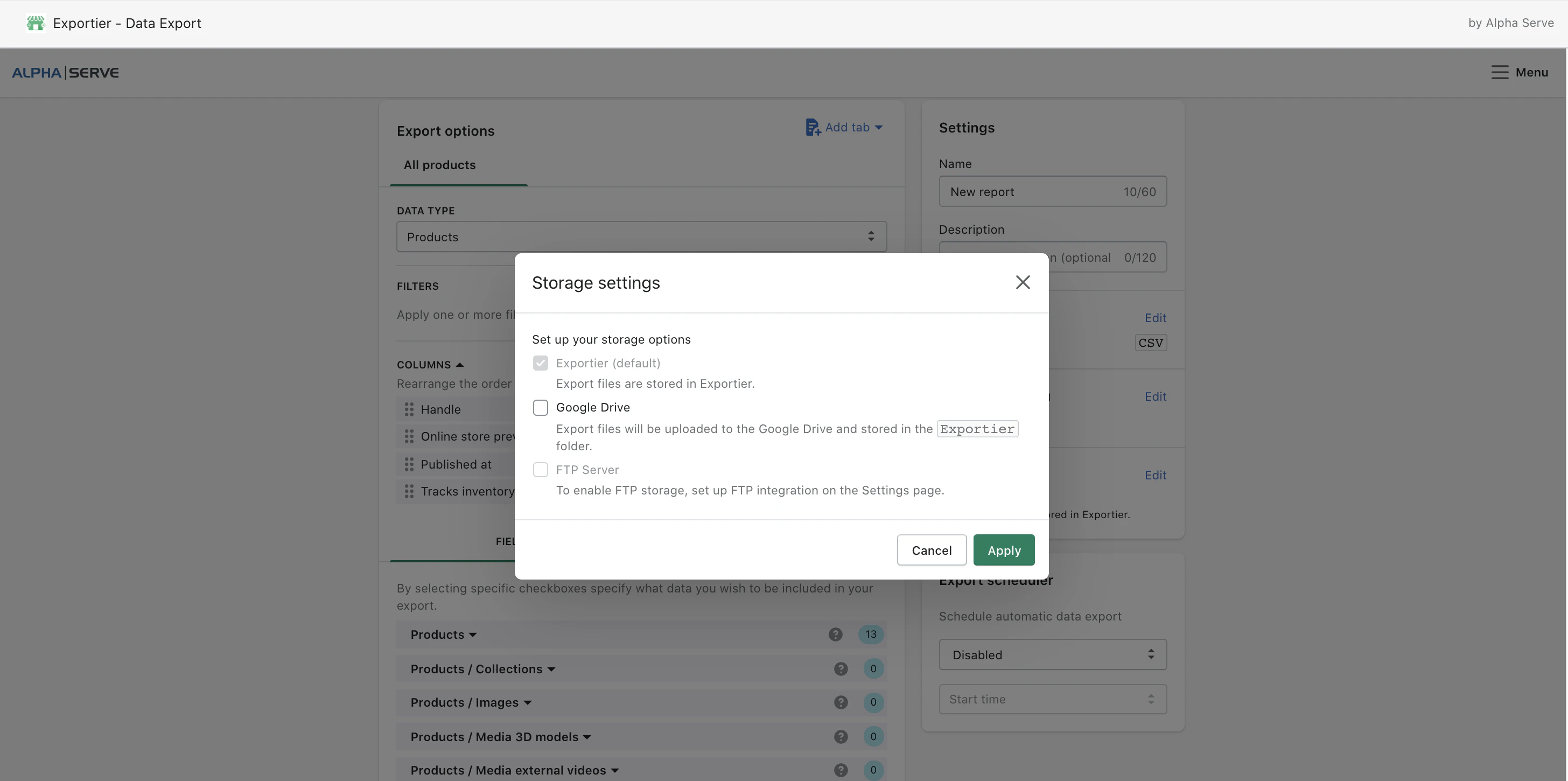 screenshot of Exportier - Data Export